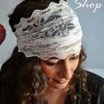 White Gorgeous Headband Lace Turban With Transparent Flowers